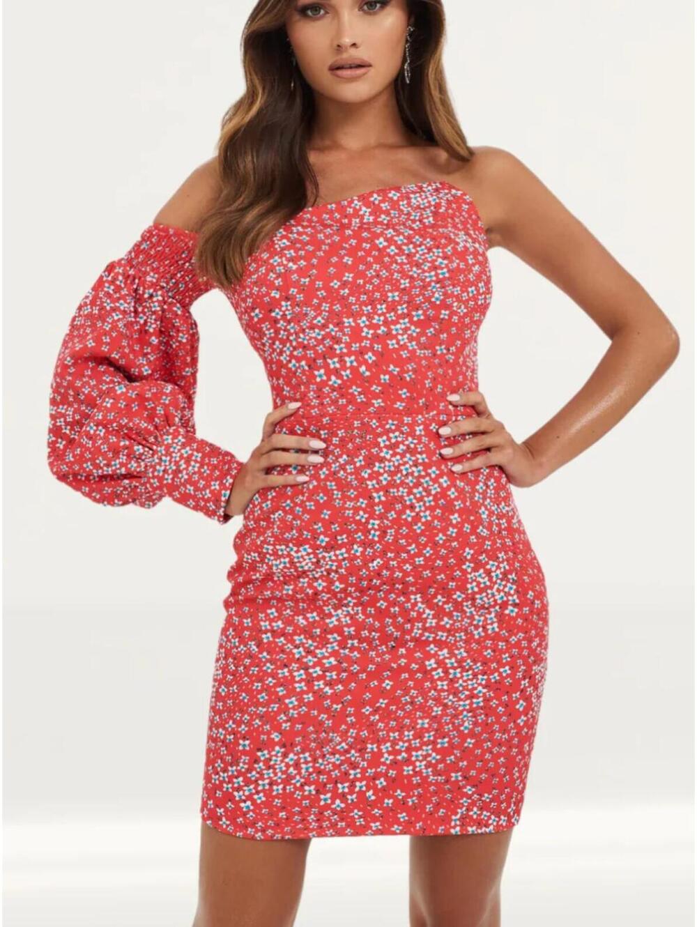 LAVISH ALICE red one sleeve mini dress sz 6